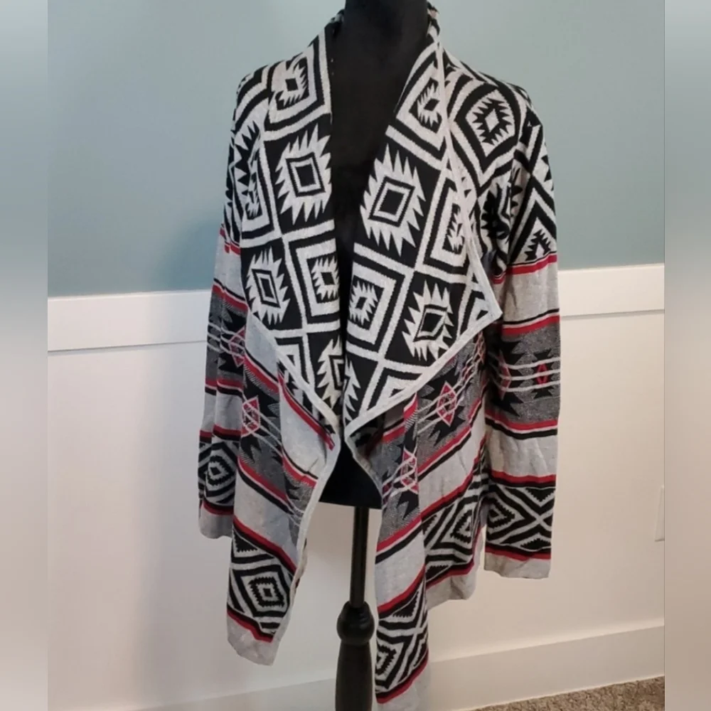 Aztec Print Waterfall Cardigan Small Cotton